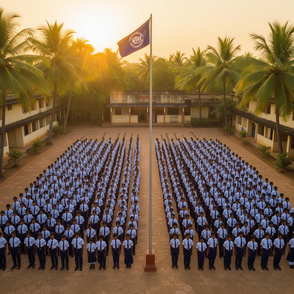 School assembly and morning gathering on campus